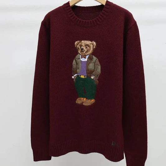 Burgundy Bear Knit Sweater